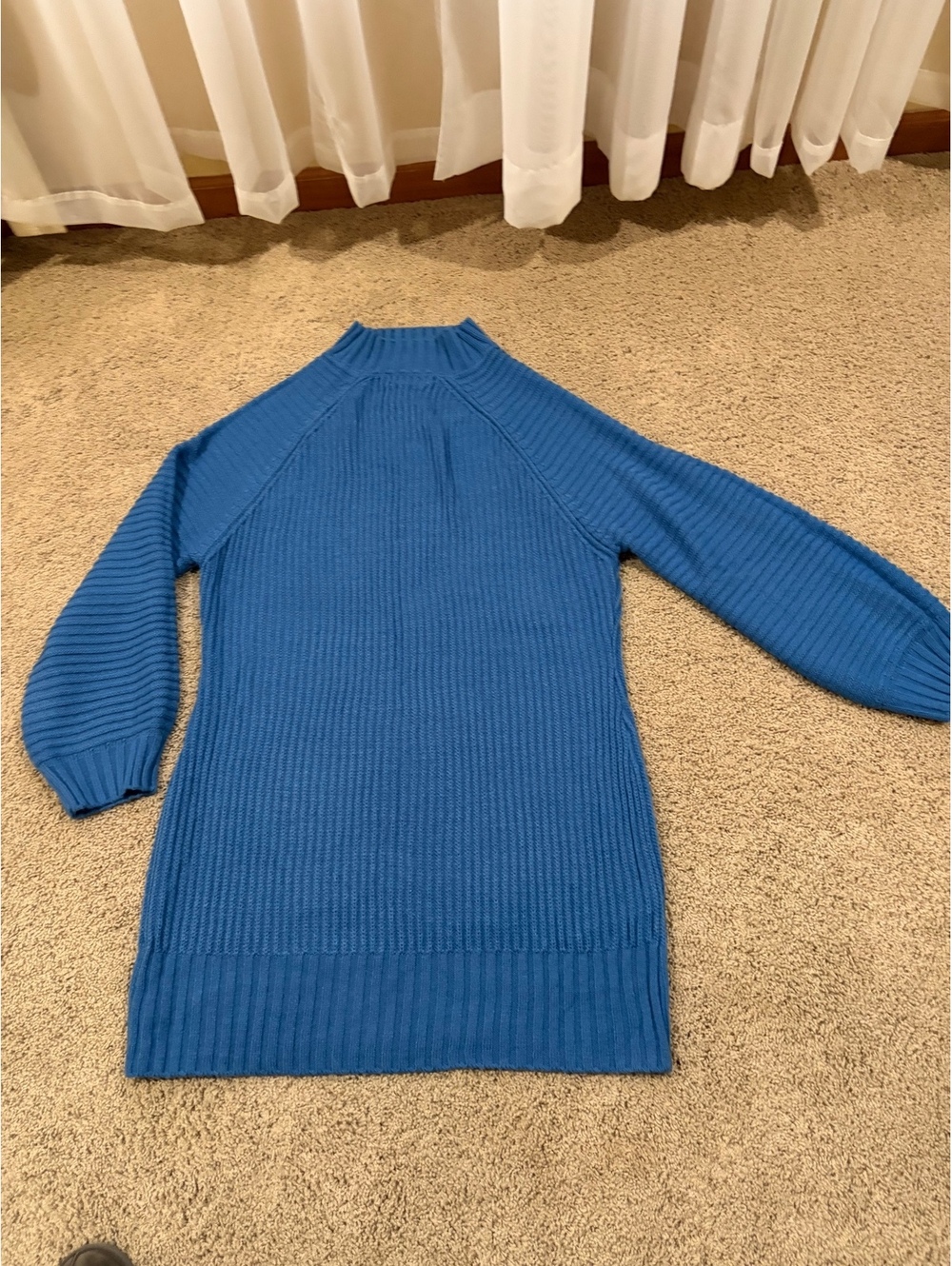 Women's blue ribbed knit turtleneck sweater tunic dress long sleeves XL